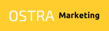 Logo de OSTRA Marketing avec fond jaune